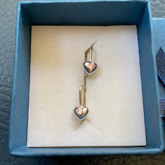 Jewelry - Tiny white gold with pink stone heart earrings